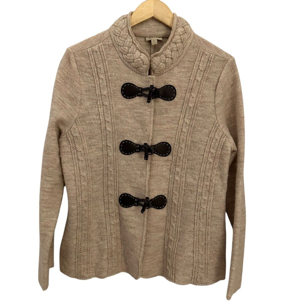 Venario Women's Beige Oatmeal 100% Wool Button‎ Up Jacket Size L